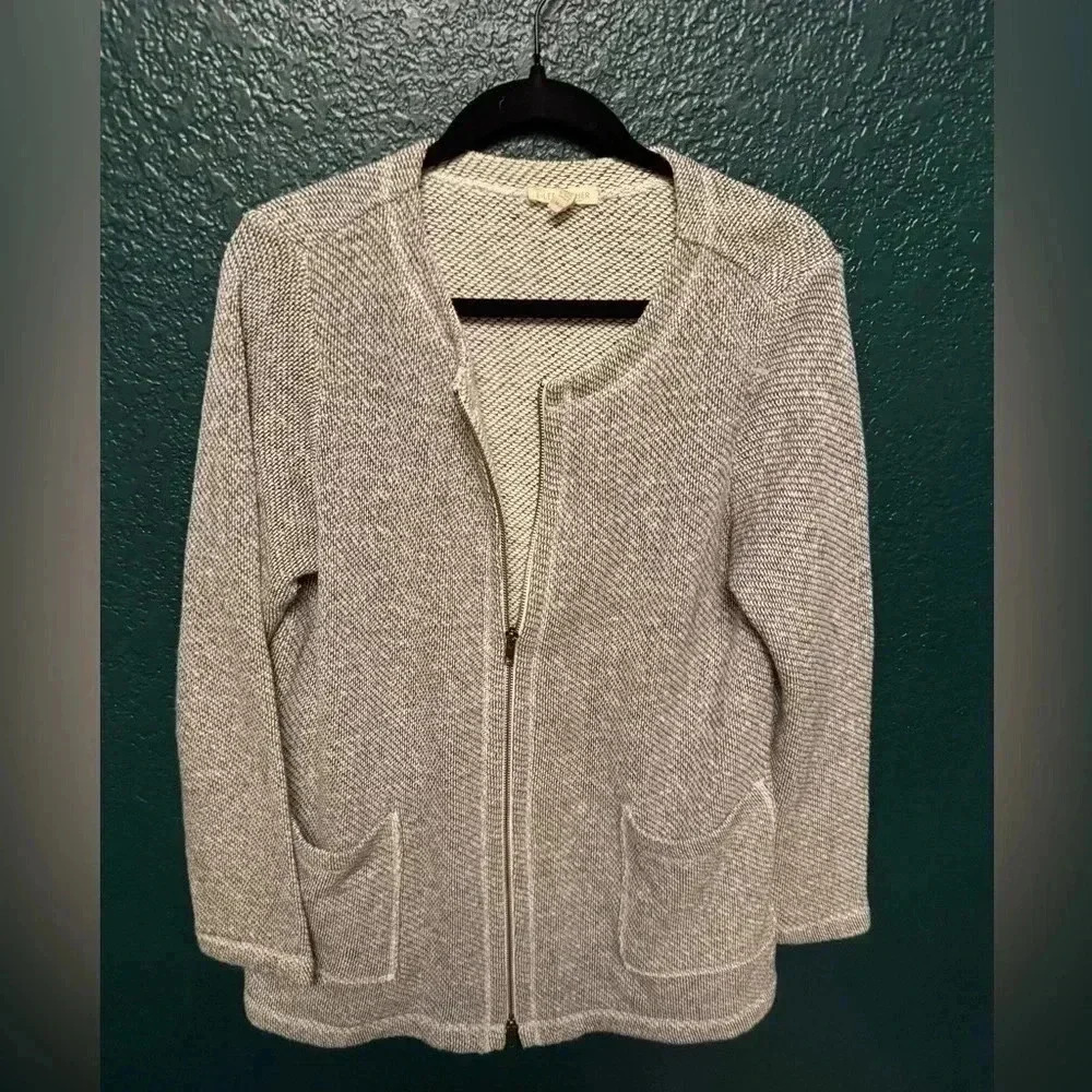 Eileen Fisher Organic Cotton Terry Zip Jacket in Ash Gray Women’s Size M‎